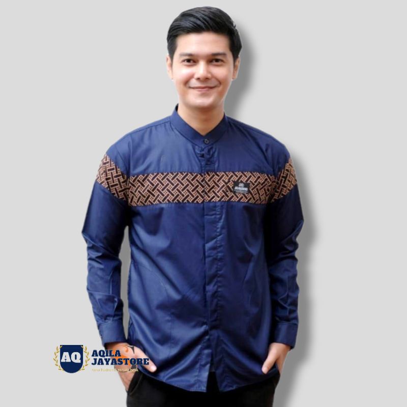 Baju Koko Pria Dewasa Lengan panjang | Baju Kokoh Dewasa  kombinasi Batik Original | Baju koko Putih