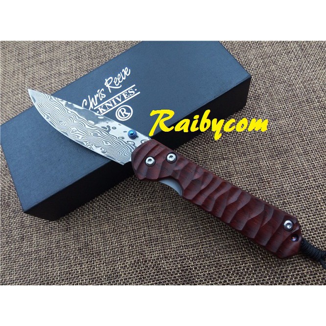 Pisau Lipat Camping Berburu Damaskus Damascus Handle Kayu Cocobolo