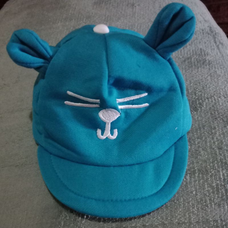 LYSASHOP - Topi Anak Bayi Lucu Motif Kucing/Topi Kupluk Bayi-Biru