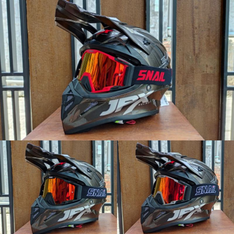 HELM JPX CROSS_SOLID -  GUNMETAL  DOFF/SILVER + GOOGLE SNAIL (ONGKIR 2 KG) HELM JPX TERBARU