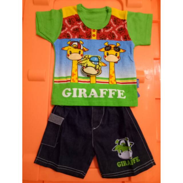 Setelan baju anak pendek 3D karakter giraffe