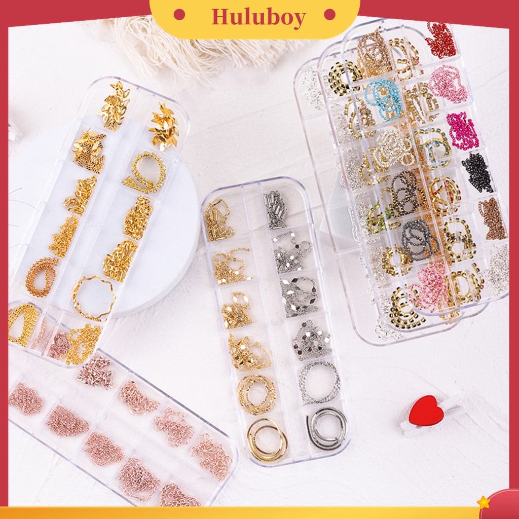 Huluboy Huluboy♡ 12pcs / Set Rantai Metal Lebar Aplikasi Nail Art / Manicure