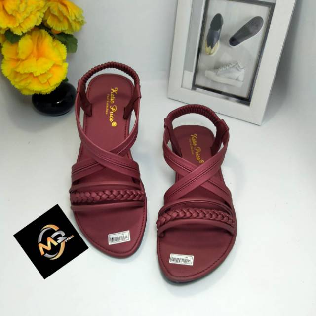 mqstars Sandal Wanita Flat Tali kepang Tengah