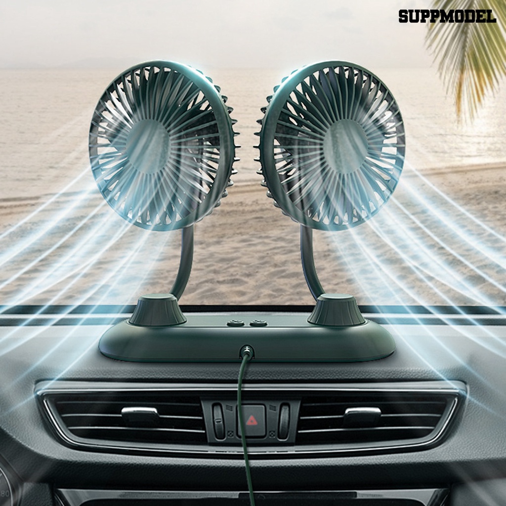 Kipas Angin Elektrik Portable Rotasi 360 Derajat 5V 1A Dual Kepala Dengan Port USB Untuk Mobil Van