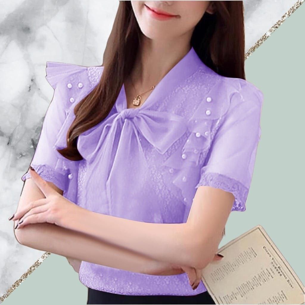 Baju wanita/cewe BLOUSE MEGUMI BAJU ATASAN BAHAN BRUKAT TILE FURING DAN MUTIARA / PAKAIAN PESTA TERLARIS