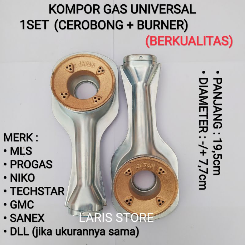 Cerobong + Burner Kuningan 1Set Kompor Gas Umum Progas Sanex Techstar Gmc Niko Mls Universal