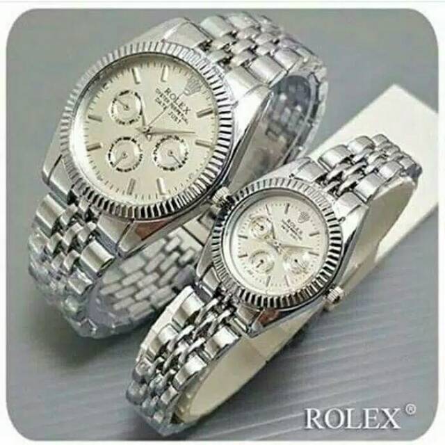 Jam Tangan Couple Stainliss Steell Rolex Crono Off Case Silver