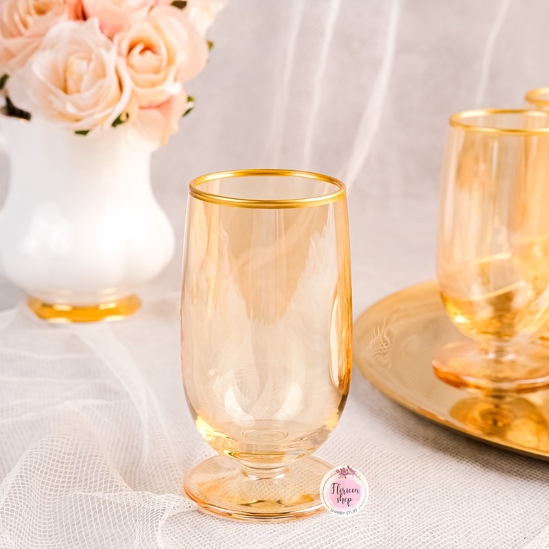 Luxury Gold Rim Glass / Gelas Minum Cantik / Gelas sirup mewah
