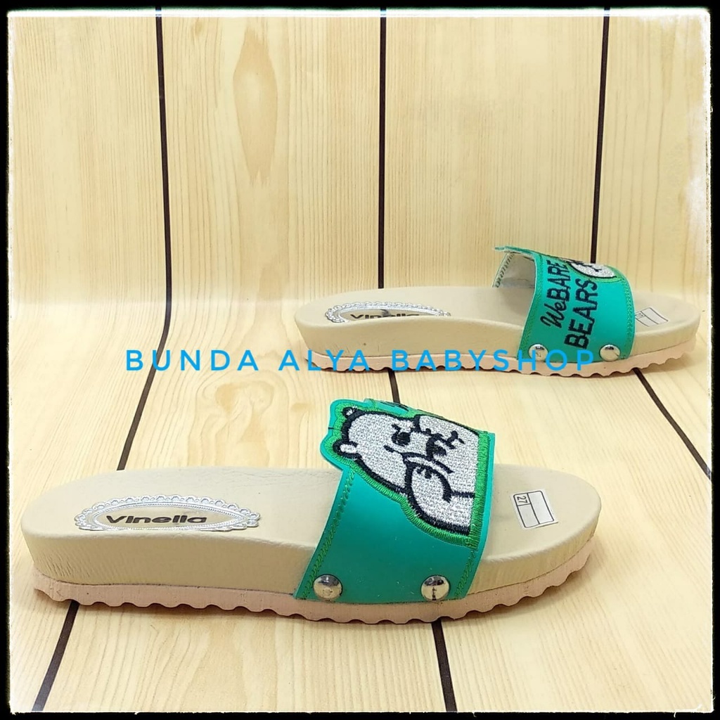 Sandal Anak Perempuan Slop Usia 4 5 6 7 Tahun BEAR HIJAU SIze 26-35 - Sendal Anak Cewek FlipFlop Anti Licin