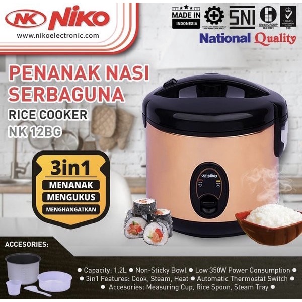 Rice Cooker Niko Magic Com 1.2 L NK-12BG Penanak Nasi 3 in 1 1,2 Liter