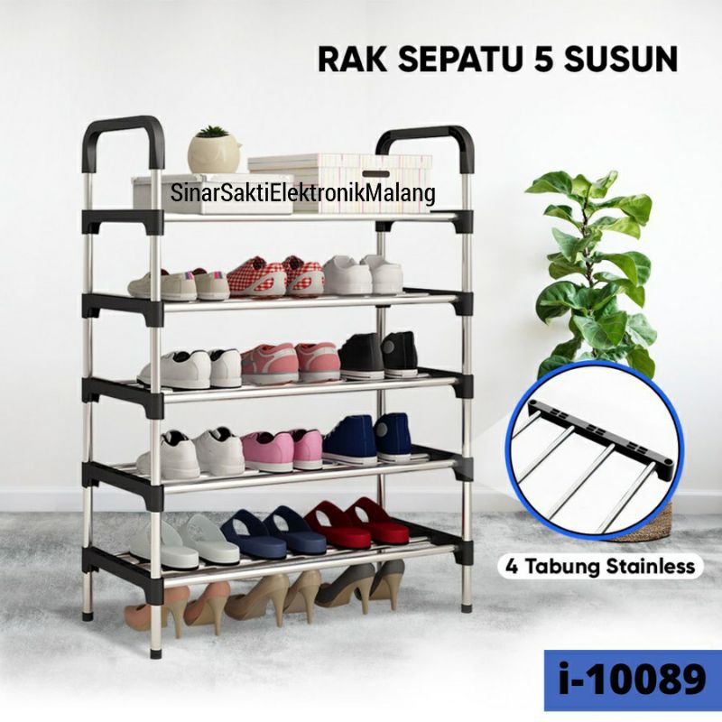Rak Sepatu Susun Besi Stainless 5 Susun Serbaguna Tempat Sandal Sepatu Portable Malang