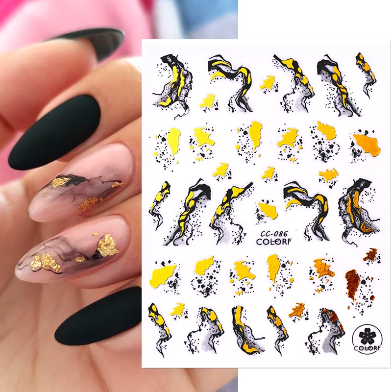 1 Lembar Stiker Kuku 3D Motif Marmer Warna Hitam Putih Untuk Dekorasi Nail Art