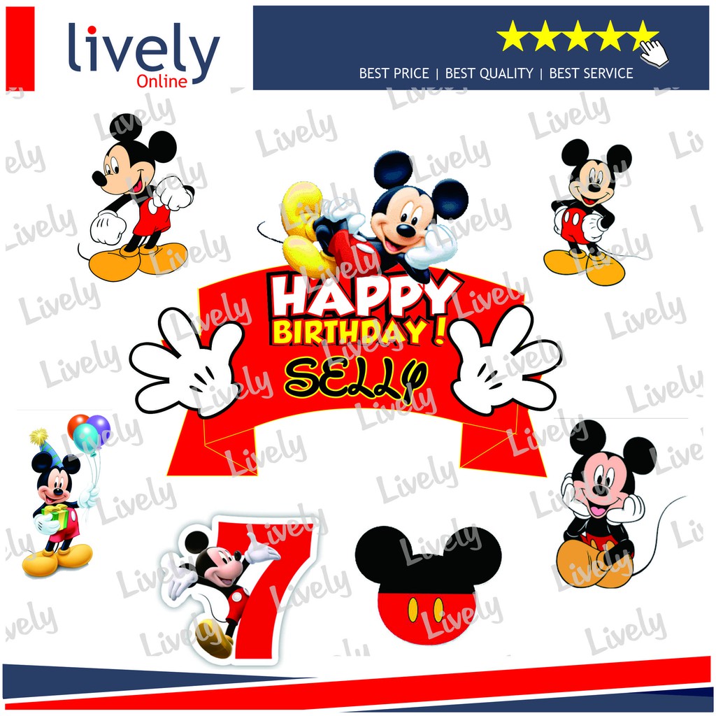 CAKE TOPPER KARAKTER HIASAN KUE HBD HAPPY BIRTHDAY CUSTOM NAMA MICKEY MOUSE set