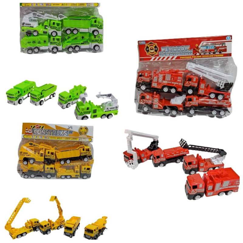 Mainan Truck Proyek Kendaraan konstruksi komplit Isi 4