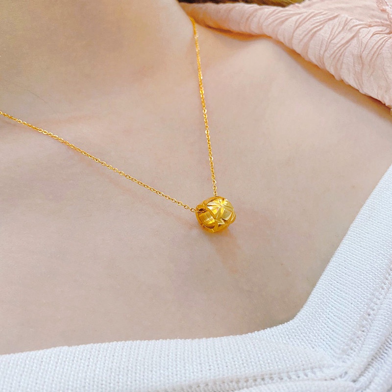 Kalung Titanium Asli Lapis Emas 18k Manik Wanita Anti Karat Perhiasan Titanium