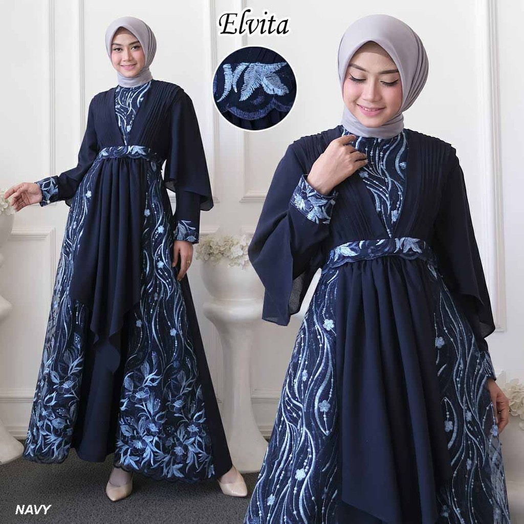 Baju Gamis Terbaru 2021 Model Elvira Baju Pesta Wanita Kekinian Kondangan Muslimah Lapis Furing Shopee Indonesia