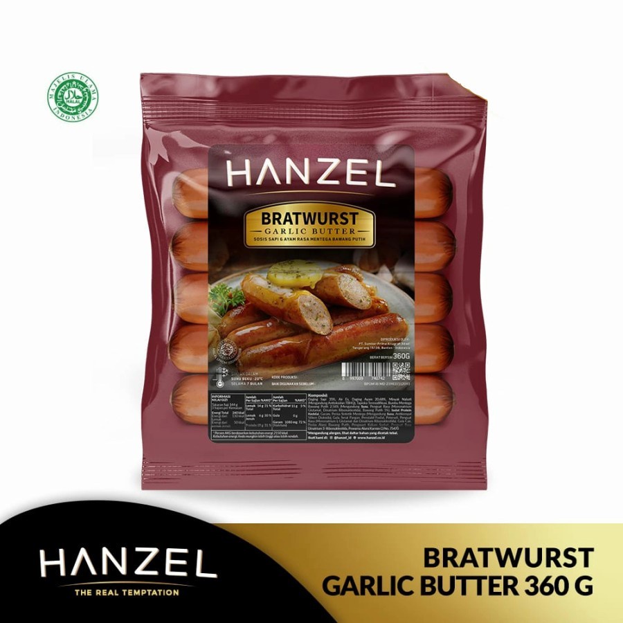 SOSIS SAPI BRATWURST GARLIC BUTTER HANZEL 360GR PREMIUM BEEF SAUSAGE ISI 5PCS HALAL