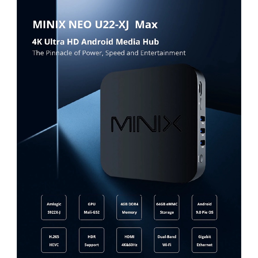 MINIX NEO U22-XJ MAX - Android 9.0 Box 4K Ultra HD - RAM 4GB ROM 64GB - ANDROID BOX TERBARU VERSI UPGRADE DARI MINIX U22-XJ