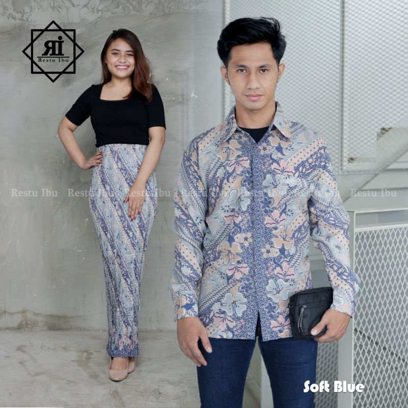 BAJU KEMEJA LENGAN PANJANG ROK PLISKET KEBAYA MOTIF BATIK ASOKA BLACK COUPLE BAHAN PREMIUM