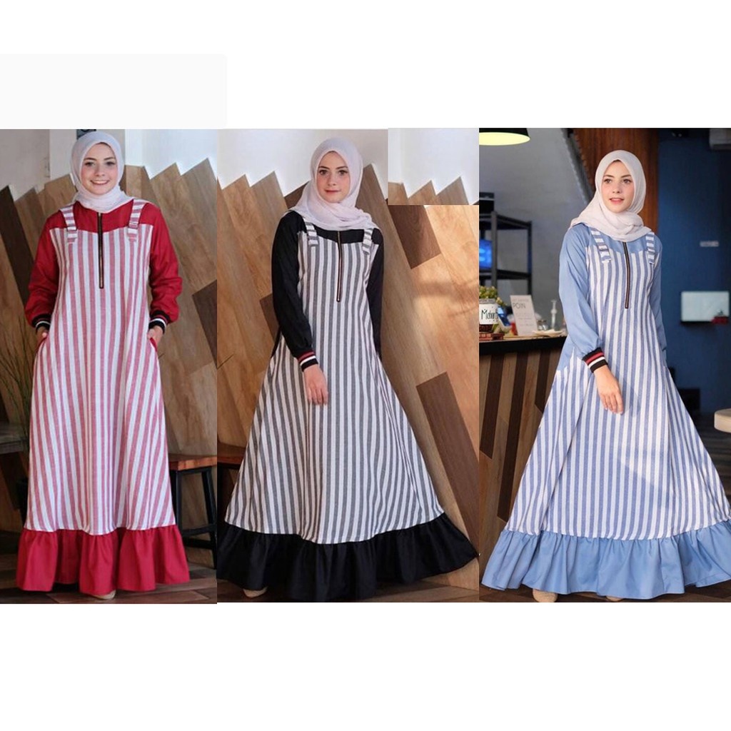 Velina Maxy Original By Lf Gamis Muslimah Bahan Moscrepe Mix Katun Salur 3 Warna