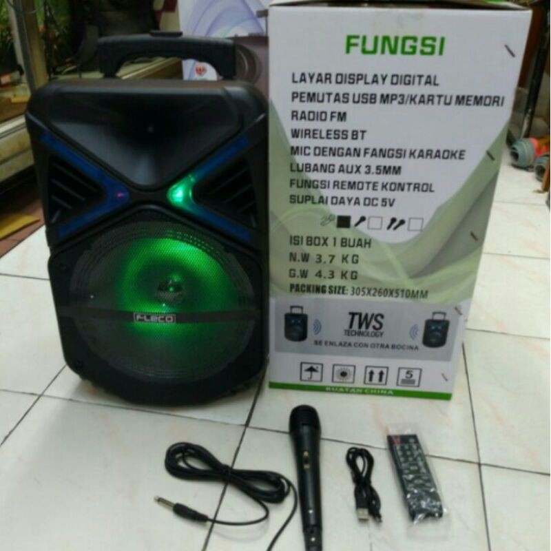 speaker karaoke bleutooth fleco f-1018 10in free mic terbaru