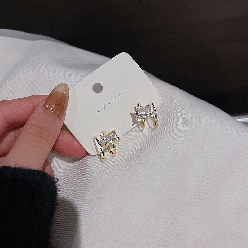 Anting Stud Zircon Geometris Bahan S925 Silver Needle