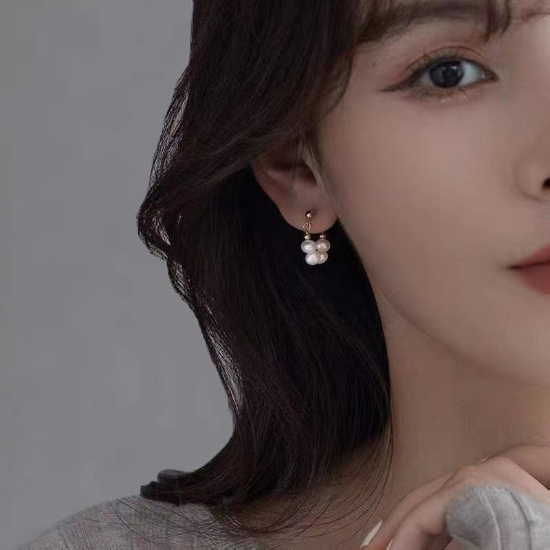 Anting Bentuk D Aksen Mutiara Gaya Vintage Untuk Wanita