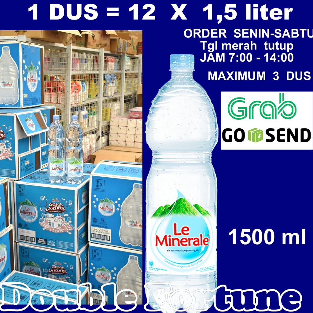 LE MINERALE AIR MINUM MINERAL  BOTOL  1500ml  KHUSUS GOSEND, GRAB,  KURIR INSTANT