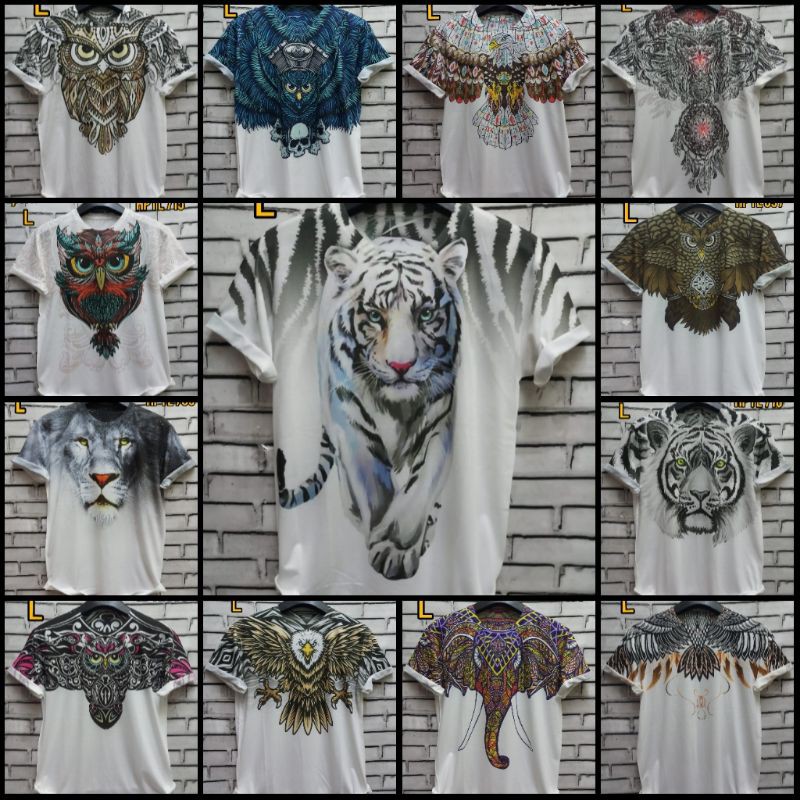 Baju Kaos Printing 3D Bangkok Thailand Spesial Putih Lion Bird Burung Fullprint Import Marcelo HPTL