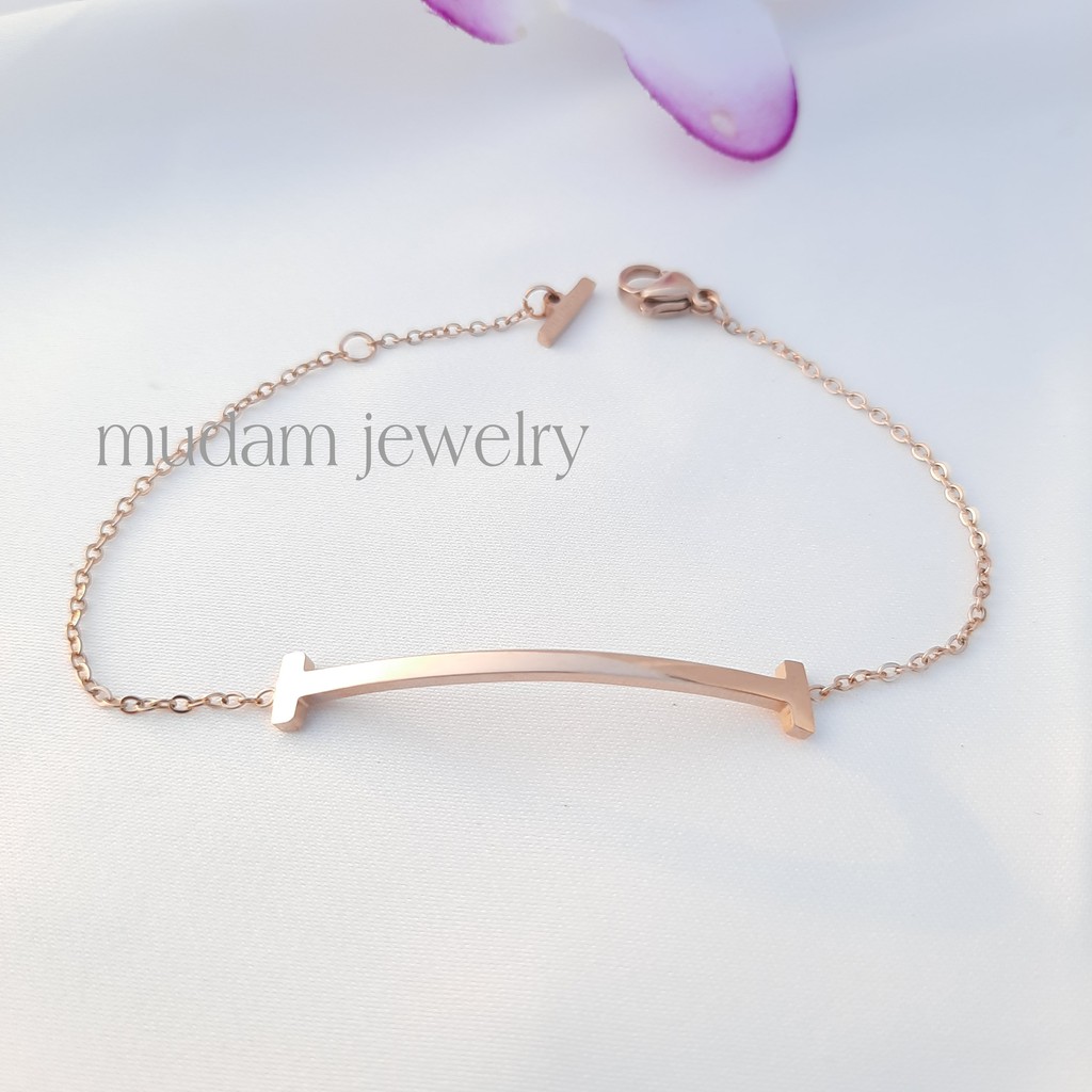 Gelang Rantai Titanium Model Smile Polos Tersedia Warna Rosegold, Gold dan Silver