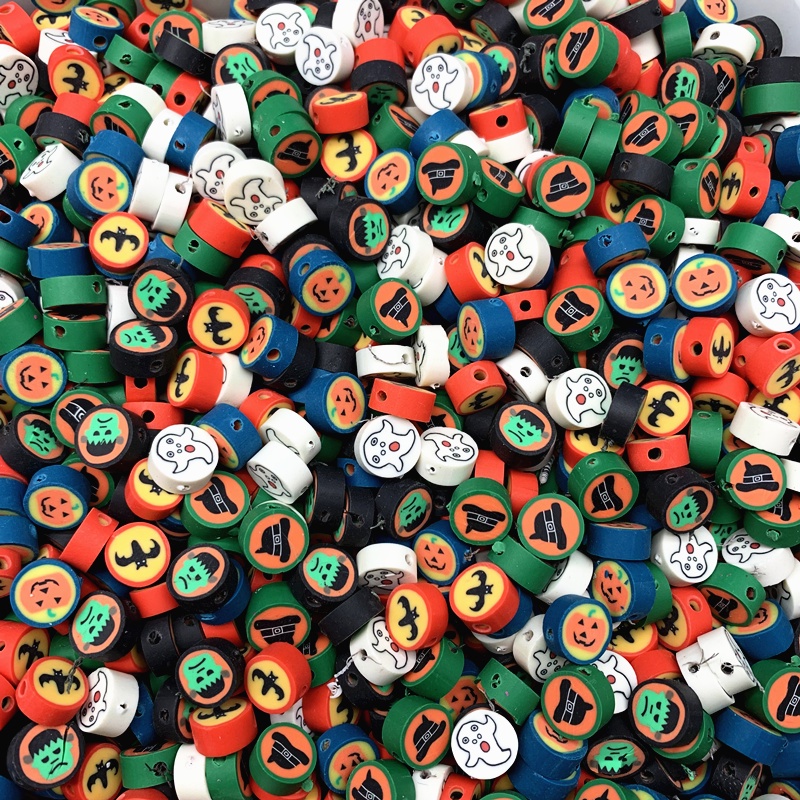 30pcs / Lot 10mm Manik-Manik Polymer Clay Tema Halloween Untuk Membuat Perhiasan Diy