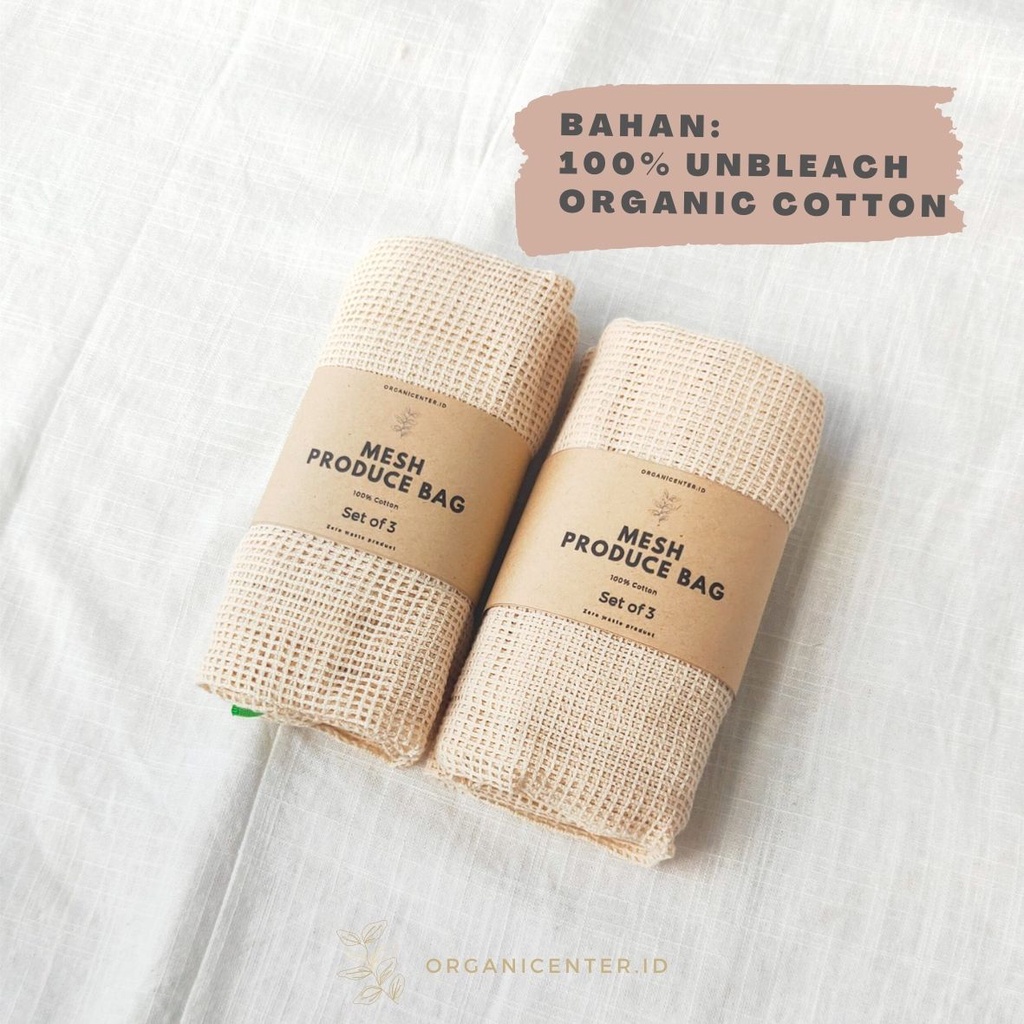 Cotton Mesh Produce Bag Tas Jaring Reuseable Kantong Belanja Sayur Buah Grocery Shopping Eco Friendly Zero Waste Pengganti Plastik Unbleach Cotton Katun