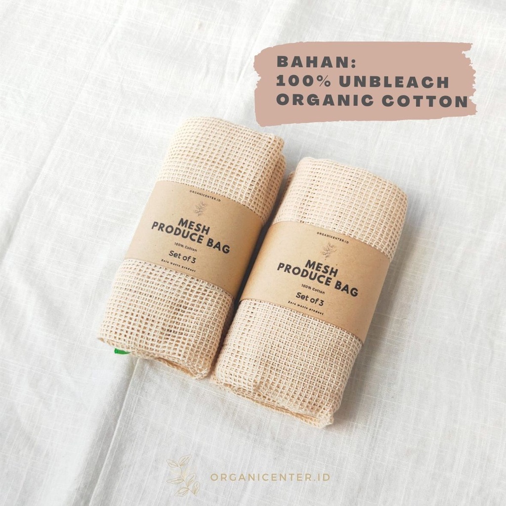 Cotton Mesh Produce Bag Tas Jaring Reuseable Kantong Belanja Sayur Buah Grocery Shopping Eco Friendly Zero Waste Pengganti Plastik Unbleach Cotton Katun