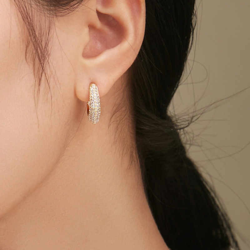 Anting Silver Needle Bentuk Bulan Bay Zircon Untuk Wanita