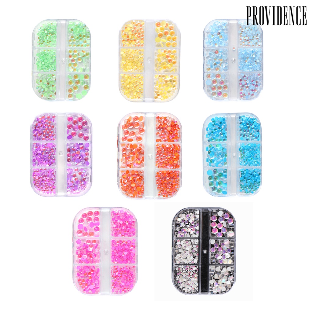 Providence 6 Grids/Box Fingernail Ornament Easy to Apply Decorative Resin Nail Art Accessories Aurora Mocha Clear Half Beads for Professional Use