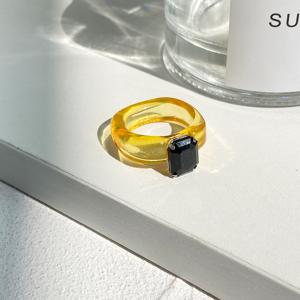 Korean Fashion Retro Candy Color Glass Ring Cute Transparent Rings Jewelry Accessories