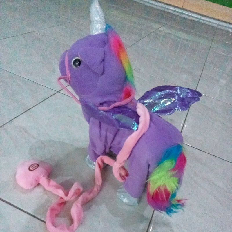 Mainan Boneka Hewan Kuda Poni Unicorn Ada Tali Bisa Jalan Dan Menyanyi Lucu