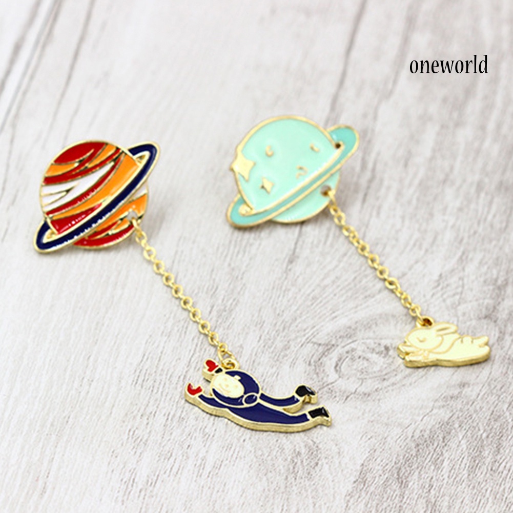 OW@ Unisex  Enamel Spaceman Planet Rabbit Charm Brooch Pin Collar Bag Badge Clip