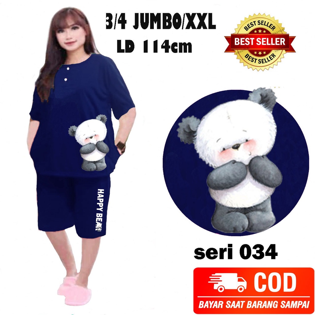 hokyclothing.BAJU TIDUR LD 120CM DAN LD 114CM (BAYAR DITEMPAT) SETELAN 3/4 JUMBO XXXL  DAN XXL  /PIYAMA POLESTER SOFT-1