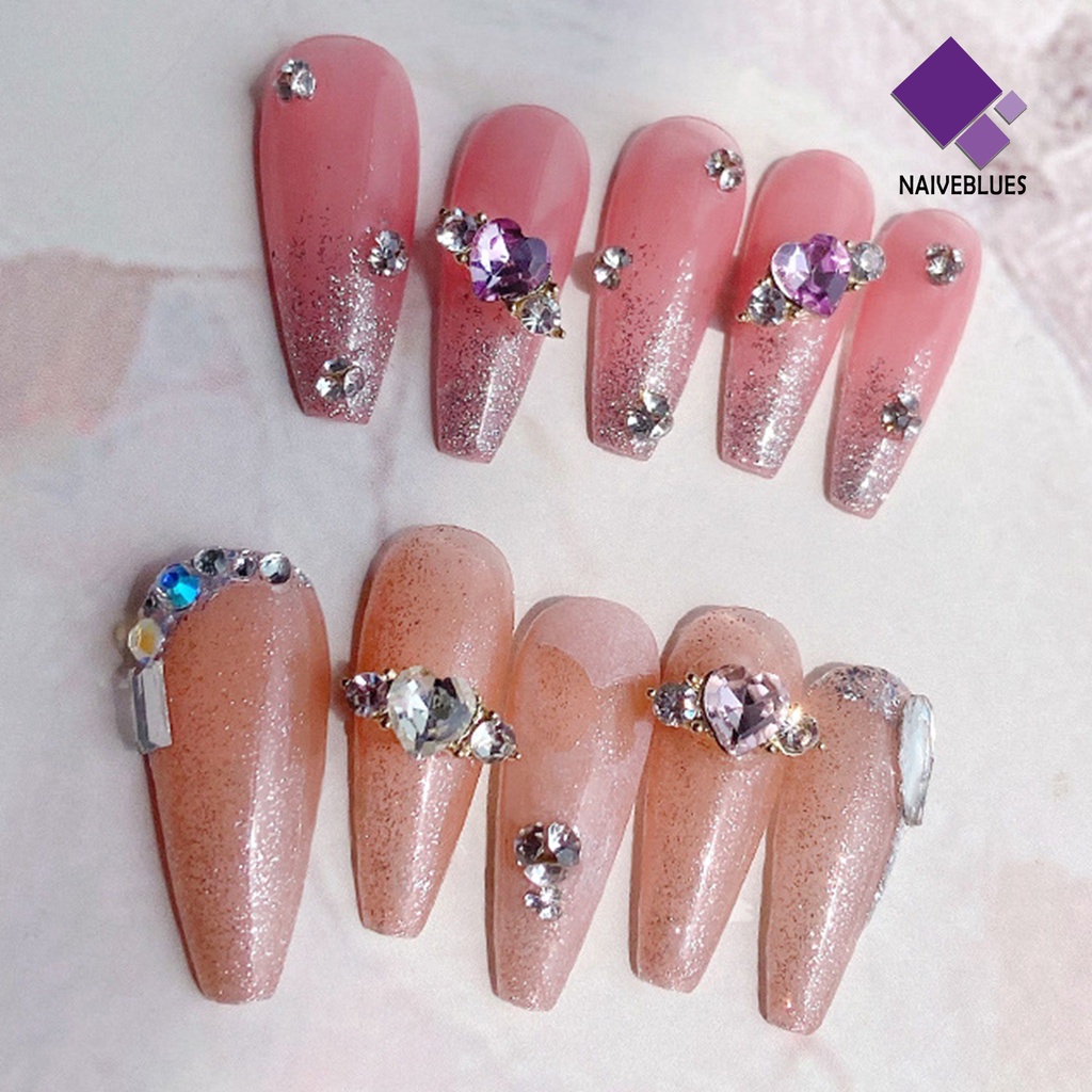 Naiveblue &gt; 10Pcs / Set Ornamen Hati Aksen Berlian Imitasi Bahan Alloy Untuk Aksesoris Nail Art / Manicure DIY