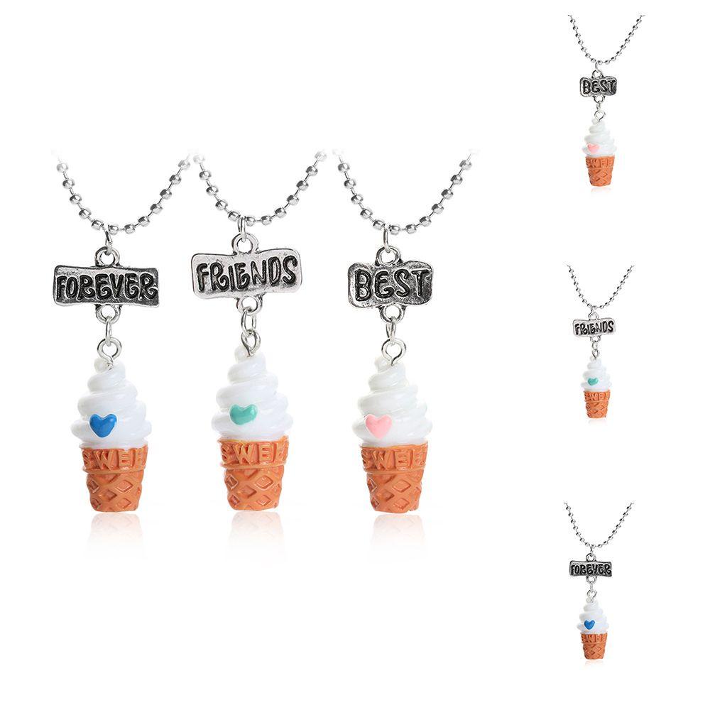 R-flower 3PCS/Set Kalung Best Friend Rantai Lucu Tiga Liontin Nada Perak