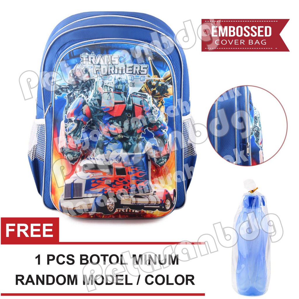 PTS - Ransel Sekolah Anak Cowo / Laki Laki Karakter - BIG EMBOSS + FREE Botol Minum PTS