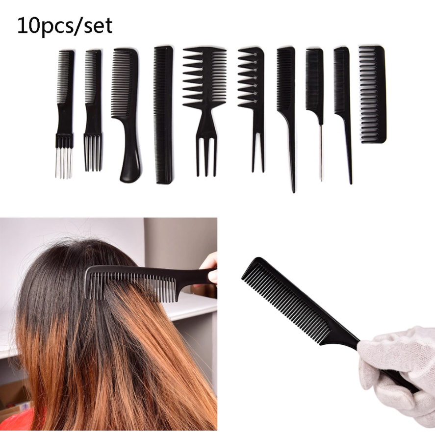 Sisir Rambut Salon Barber Hair Comb / Sisir Anti Rontok / Alat Styling Rambut Pria Wanita Sanggul Hairbun Sisir Cat Rambut 4 / 10 Set