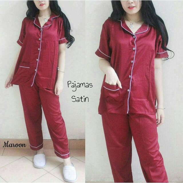 Piyama Satin CP / Panjamas Satin / Baju Tidur / Baju Tidur Wanita