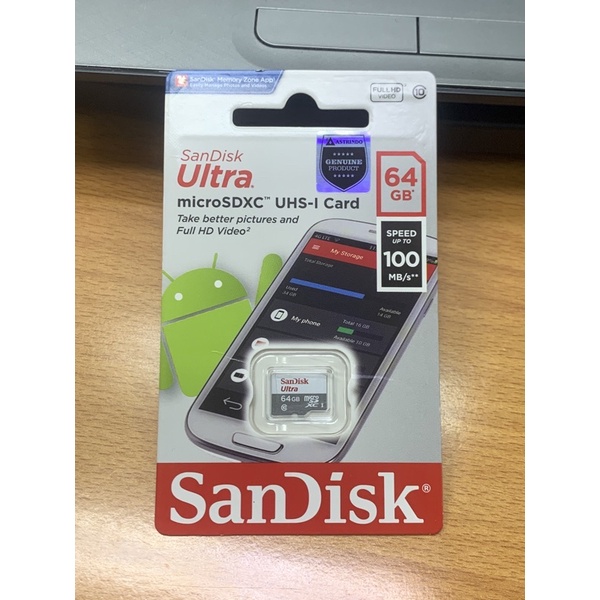 MicroSD Sandisk Ultra 64gb UP to 100mb class 10 tanpa adaptor