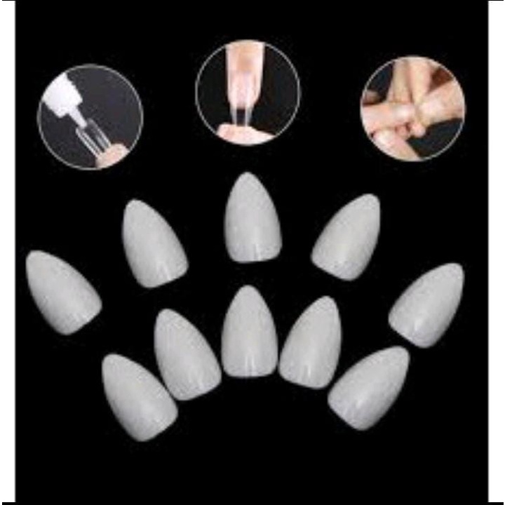 100PCS KUKU PALSU FAKE NAILS KUPAL COFFIN SHORT OVAL LONG OVAL HALFTIP 100PCS TRANSFARAN NATURAL