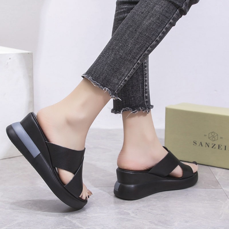 Sandal Wedges Wanita GO18 Sandal Hak Tinggi Tali Model X Import