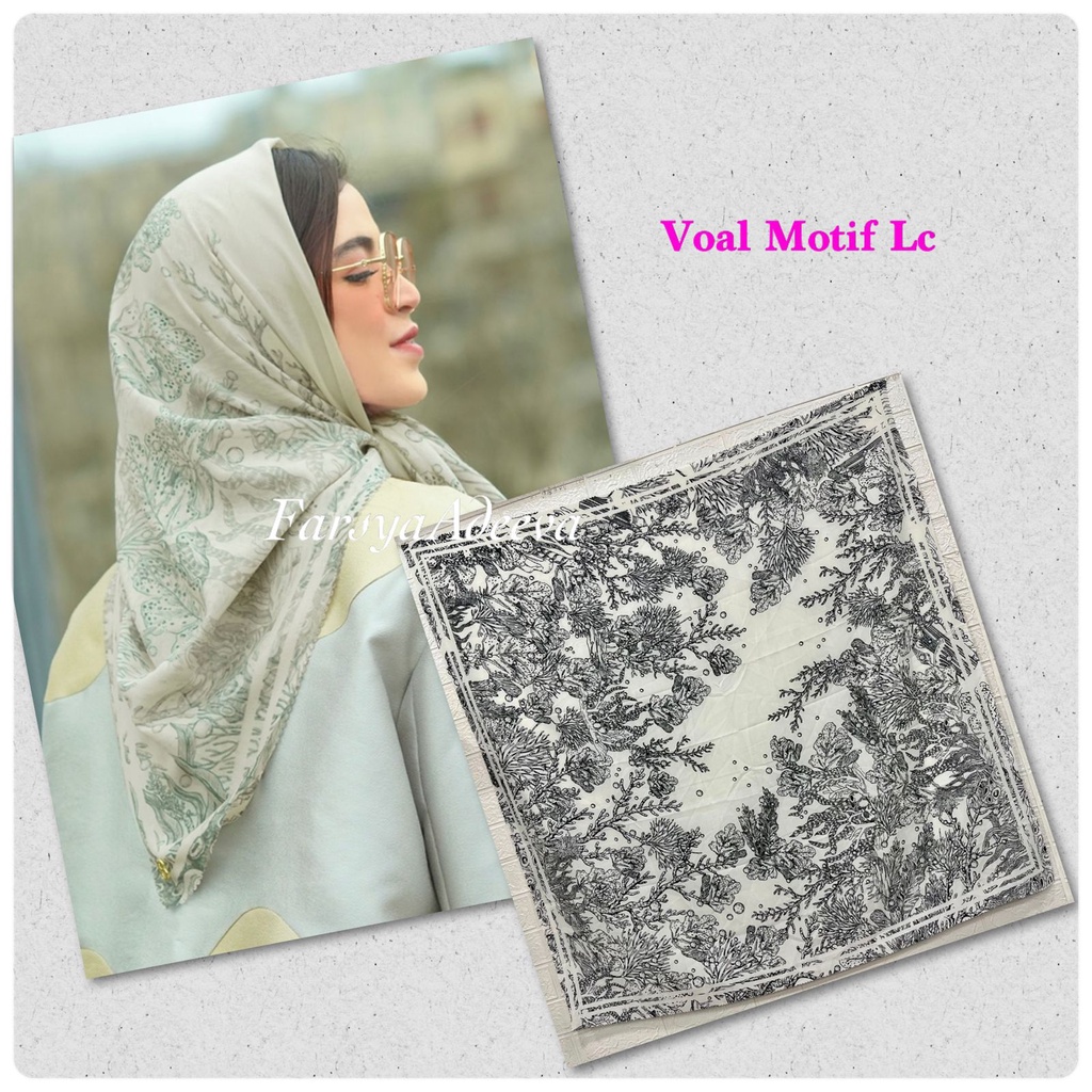 Kerudung Segi Empat Motif Deenay Adeeva Lasercut Hijab Segiempat Denay Jilbab Motif Rumah Hija'b-SEAWEED PUTIH