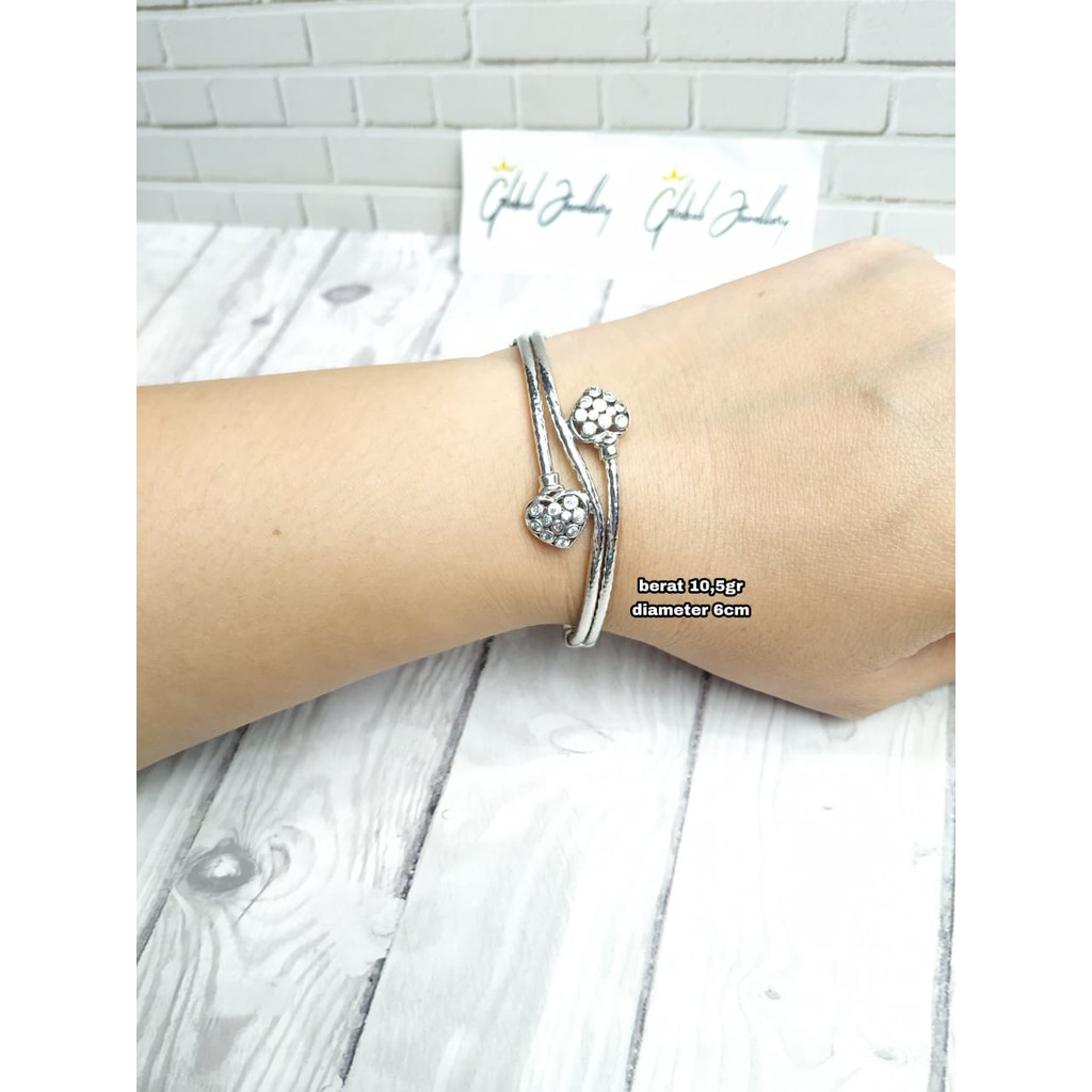 GELANG BANGLE LOVE MATA PERAK ASLI LAPIS EMAS PUTIH S925 CI067