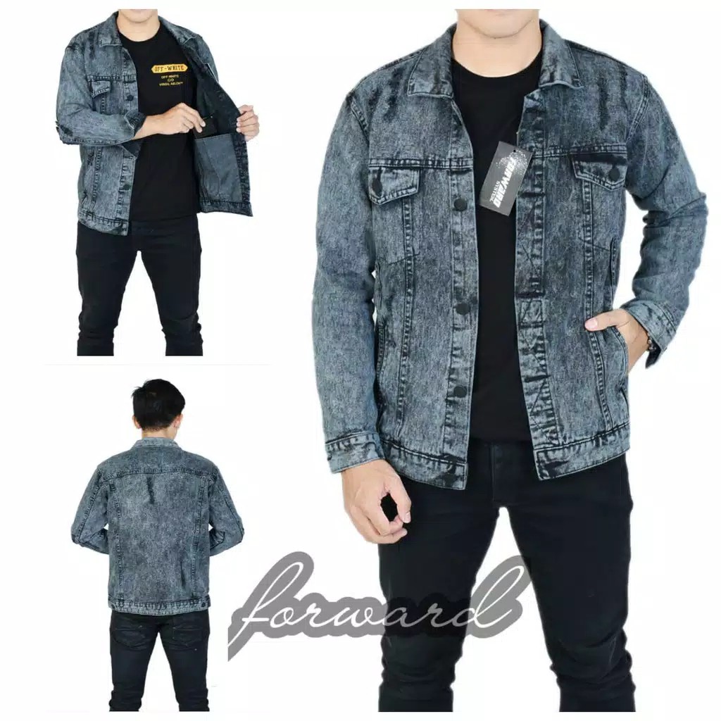 Jaket Jeans Denim Pria Premium Destroy Sobek Original Forward